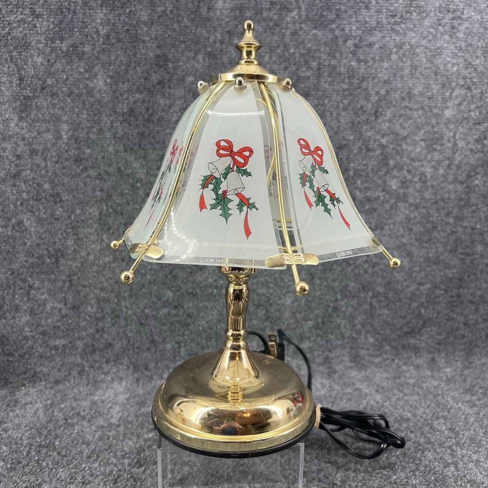 Vtg American Lighting 3-Way Brass Touch 12" Lamp Christmas Frosted Glass Shade